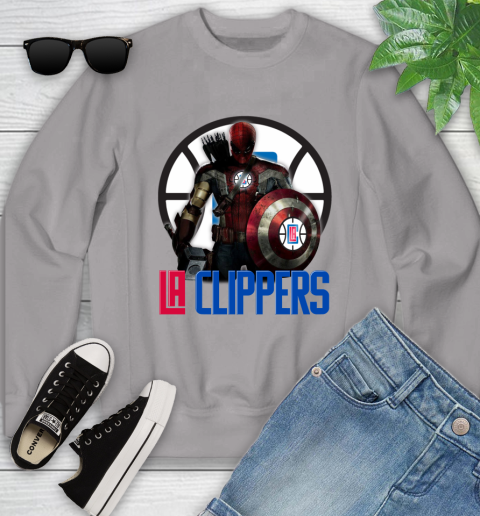 LA Clippers NBA Basketball Captain America Thor Spider Man Hawkeye Avengers Youth Sweatshirt 4