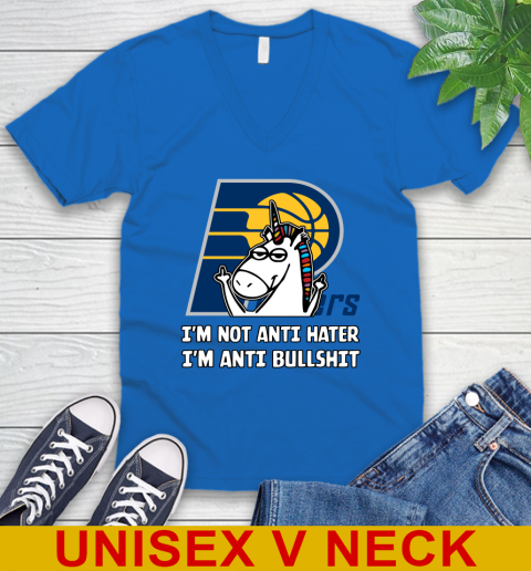 Indiana Pacers NBA Basketball Unicorn I'm Not Anti Hater I'm Anti Bullshit V-Neck T-Shirt 6