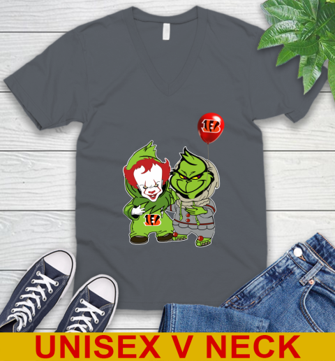 Cincinnati Bengals Baby Pennywise Grinch Christmas NFL Football V-Neck T-Shirt 5