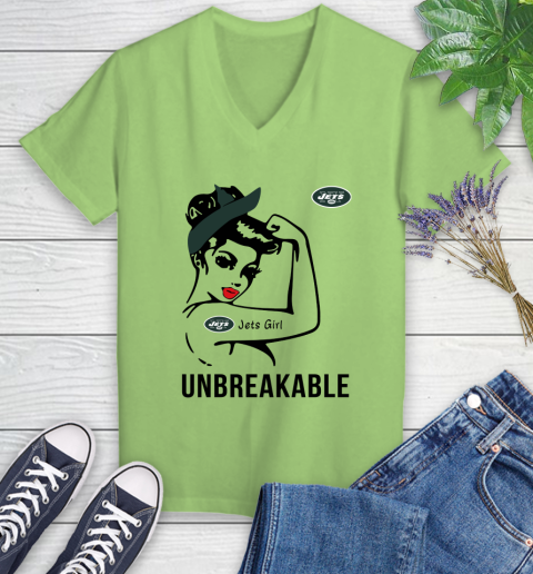 NFL New York Jets Girl Unbreakable Football Sports Women's V-Neck T-Shirt 6