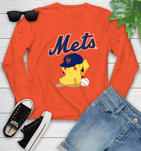 MLB Pikachu Baseball Sports New York Mets Youth Long Sleeve 4