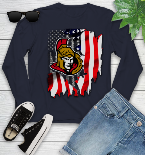Ottawa Senators NHL Hockey American Flag Youth Long Sleeve 2