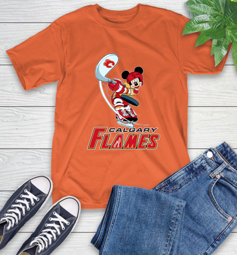 NHL Hockey Calgary Flames Cheerful Mickey Mouse Shirt T-Shirt - Image 6