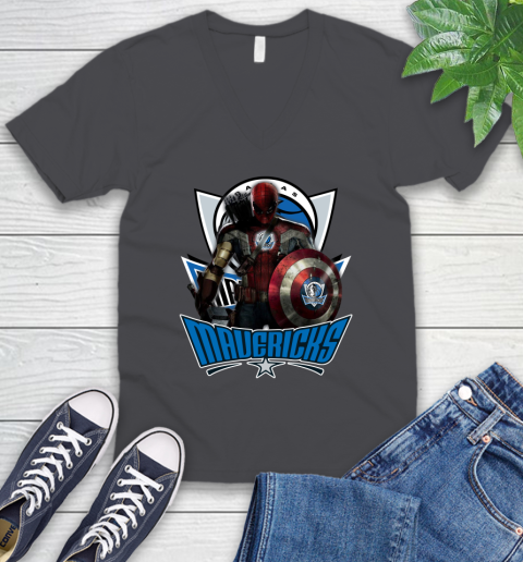 Dallas Mavericks NBA Basketball Captain America Thor Spider Man Hawkeye Avengers V-Neck T-Shirt 5
