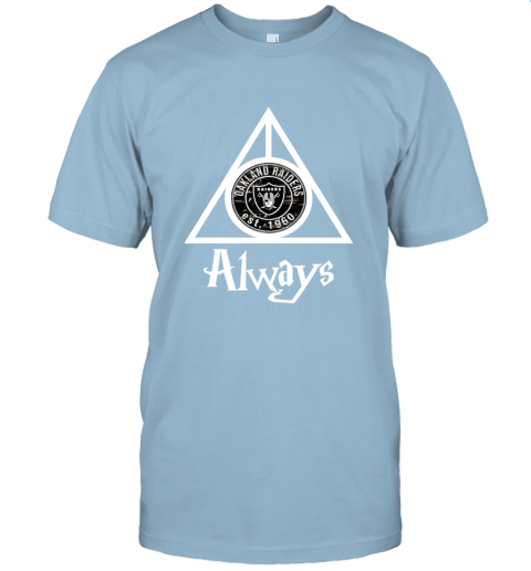 Always Love The Oakland Raiders x Harry Potter Mashup NFL nrqj always love the oakland raiders x harry potter mas classic t shirt 2 front light blue