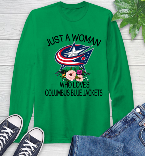 NHL Just A Woman Who Loves Columbus Blue Jackets Hockey Sports Long Sleeve T-Shirt 5