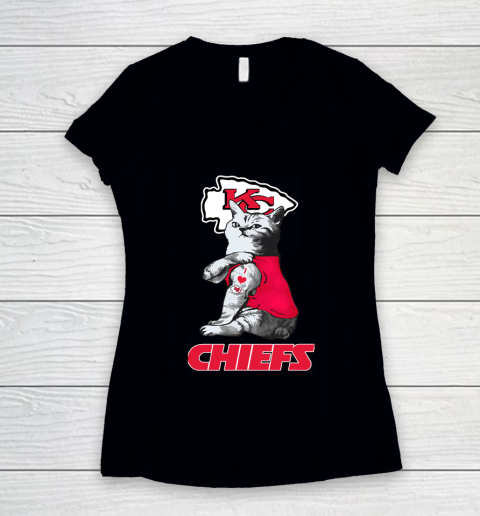 NFL Football My Cat Loves Kansas City Chiefs Women's V-Neck T-Shirt