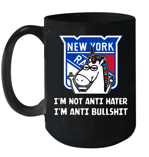 New York Rangers NHL Hockey Unicorn I'm Not Anti Hater I'm Anti Bullshit Ceramic Mug 15oz 2