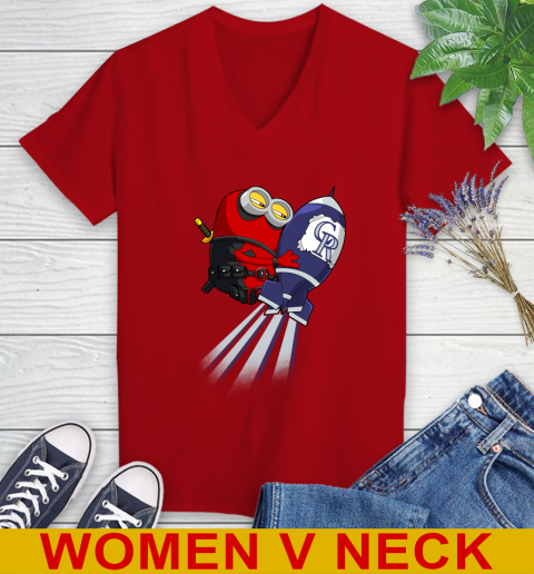 MLB Baseball Colorado Rockies Deadpool Minion Marvel Shirt Women's V-Neck T-Shirt 10
