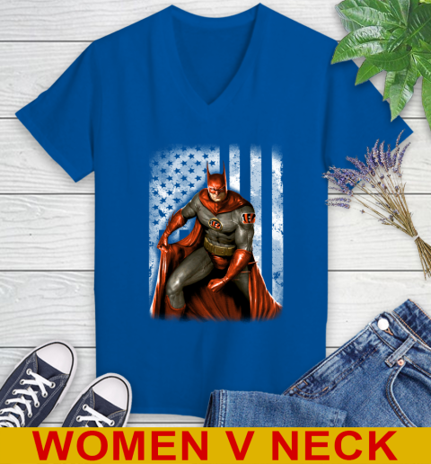 Cincinnati Bengals NFL Football Batman DC American Flag Shirt Women's V-Neck T-Shirt 9