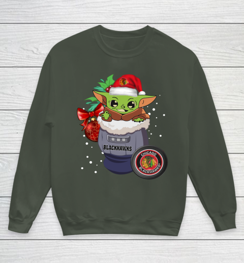 Chicago Blackhawks Christmas Baby Yoda Star Wars Funny Happy NHL Youth Sweatshirt 10