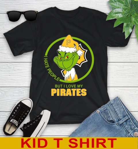 Pittsburgh Pirates MLB Christmas Grinch I Hate People But I Love My Favorite Baseball Team Youth T-Shirt 2