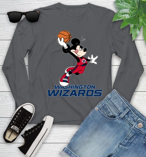NBA Basketball Washington Wizards Cheerful Mickey Mouse Shirt Youth Long Sleeve 8