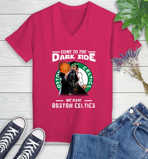 NBA Come To The Dark Side We Have Boston Celtics Star Wars Darth Vader Basketball Women's V-Neck T-Shirt 9