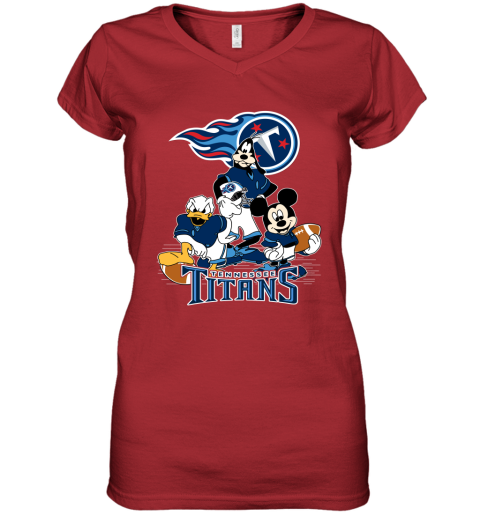 NFL Tennessee Titans Mickey Mouse Donald Duck Goofy Football T Shirt 29NZTv7YL8E women v neck t shirt 39 95 151514 front red