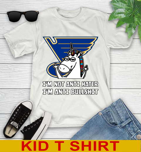 St.Louis Blues NHL Hockey Unicorn I'm Not Anti Hater I'm Anti Bullshit Youth T-Shirt