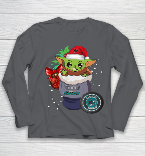 San Jose Sharks Christmas Baby Yoda Star Wars Funny Happy NHL Youth Long Sleeve 8