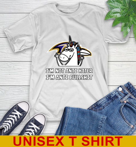 Baltimore Ravens NFL Football Unicorn I'm Not Anti Hater I'm Anti Bullshit T-Shirt