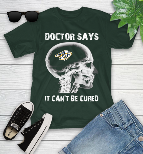 NHL Nashville Predators Hockey Skull It Can't Be Cured Shirt Youth T-Shirt 4