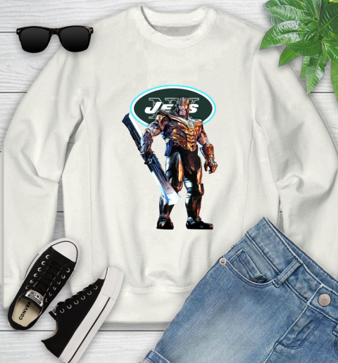 NFL Thanos Gauntlet Avengers Endgame Football New York Jets Youth Sweatshirt