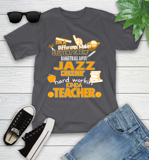Utah Jazz NBA I'm A Difference Making Student Caring Basketball Loving Kinda Teacher Youth T-Shirt 6