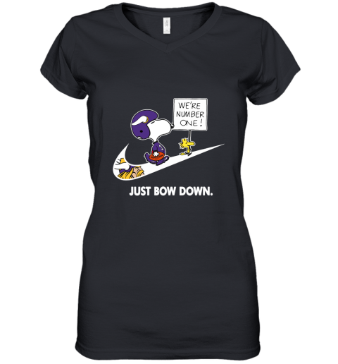 Minnesota Vikings Are Number One – Just Bow Down Snoopy Women's V-Neck T-Shirt