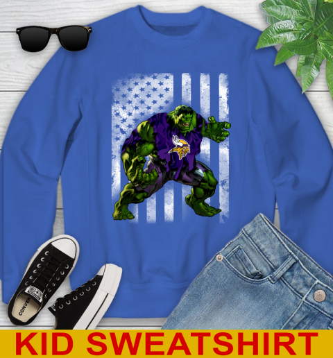 Minnesota Vikings Hulk Marvel Avengers NFL Football American Flag Youth Sweatshirt 6