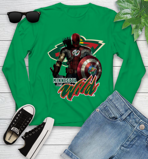 NHL Captain America Thor Spider Man Hawkeye Avengers Endgame Hockey Minnesota Wild Youth Long Sleeve 6