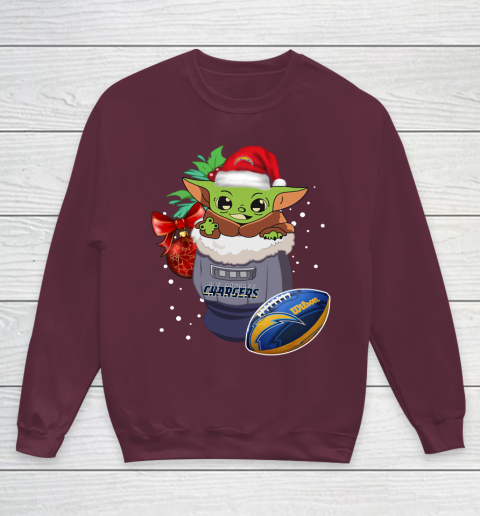 Los Angeles Chargers Christmas Baby Yoda Star Wars Funny Happy NFL Youth Sweatshirt 5