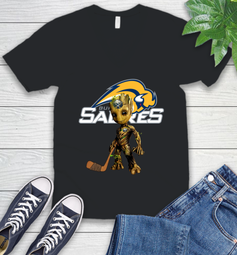Buffalo Sabres NHL Hockey Groot Marvel Guardians Of The Galaxy V-Neck T-Shirt 2