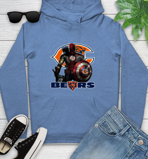 NFL Captain America Thor Spider Man Hawkeye Avengers Endgame Football Chicago Bears Youth Hoodie 12