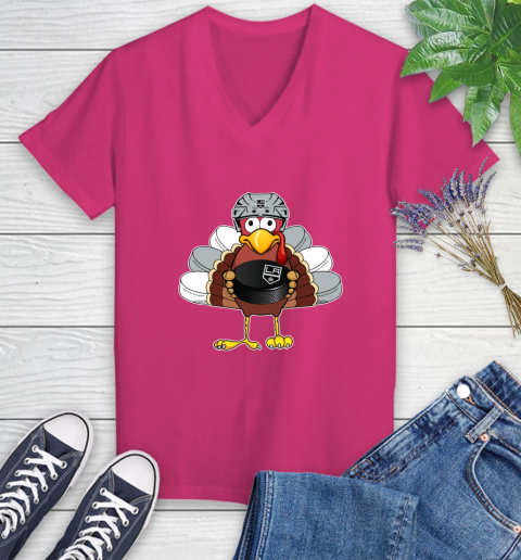 Los Angeles Kings Turkey Thanksgiving Day Women's V-Neck T-Shirt 9