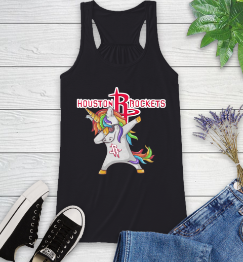 Houston Rockets NBA Basketball Funny Unicorn Dabbing Sports Racerback Tank 2