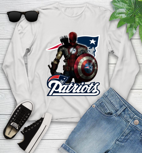 NFL Captain America Thor Spider Man Hawkeye Avengers Endgame Football New England Patriots Youth Long Sleeve