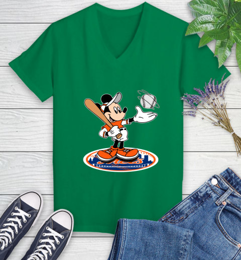 MLB Baseball New York Mets Cheerful Mickey Disney Shirt Women's V-Neck T-Shirt 5