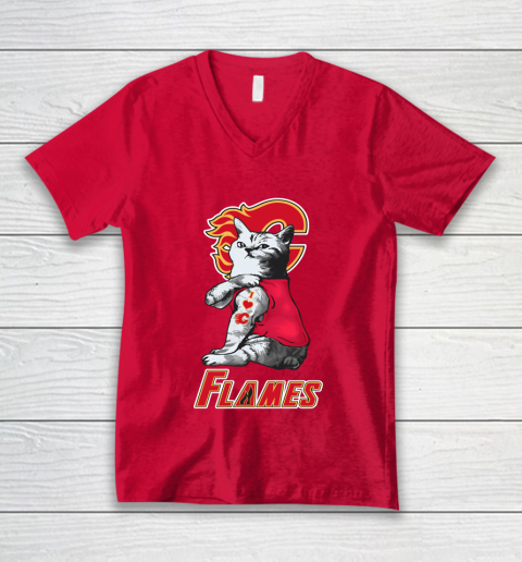 NHL My Cat Loves Calgary Flames Hockey V-Neck T-Shirt 6