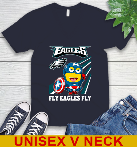NFL Football Philadelphia Eagles Captain America Marvel Avengers Minion Shirt V-Neck T-Shirt 2
