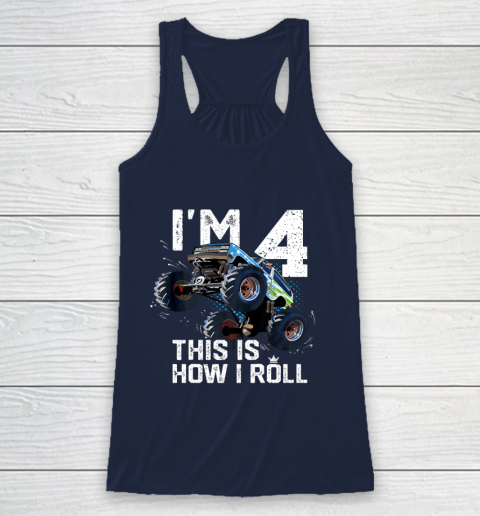 Kids I'm 4 This is How I Roll Monster Truck 4th Birthday Boy Gift 4 Year Old Racerback Tank 16