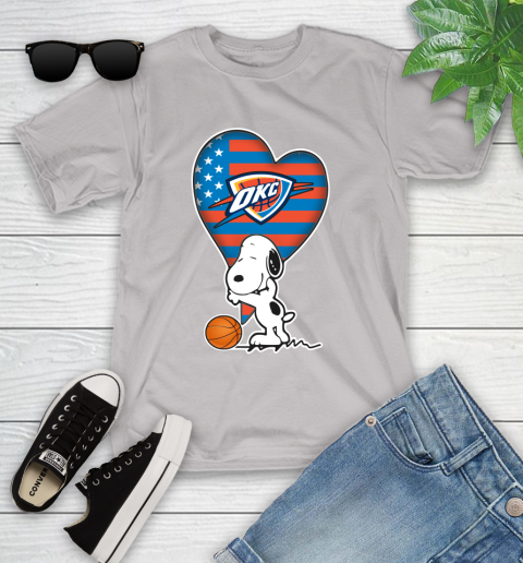 Oklahoma City Thunder NBA Basketball The Peanuts Movie Adorable Snoopy Youth T-Shirt 12