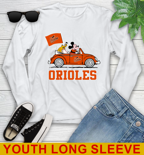 MLB Baseball Baltimore Orioles Pluto Mickey Driving Disney Shirt Youth Long Sleeve