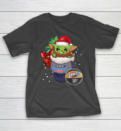 Oklahoma City Thunder Christmas Baby Yoda Star Wars Funny Happy NBA T-Shirt 2