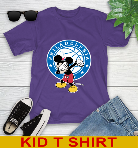 Philadelphia 76ers NBA Basketball Dabbing Mickey Disney Sports Youth T-Shirt 4