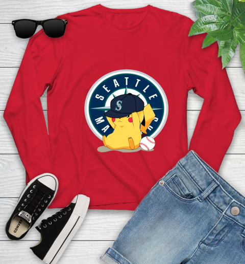 MLB Pikachu Baseball Sports Seattle Mariners Youth Long Sleeve 11