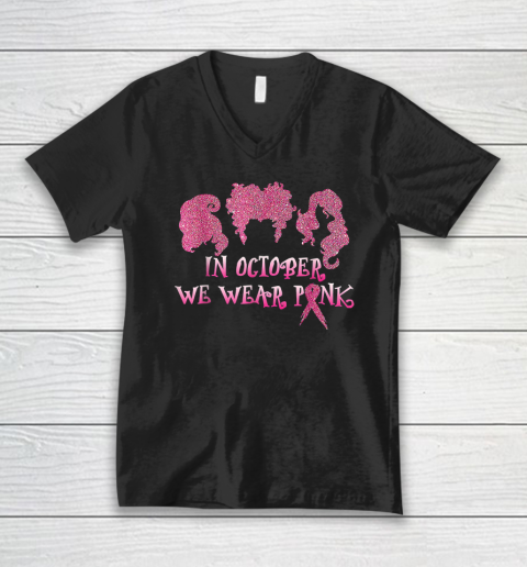 Halloween Hocus In October We Wear Pink Breast Cancer PoCus V-Neck T-Shirt