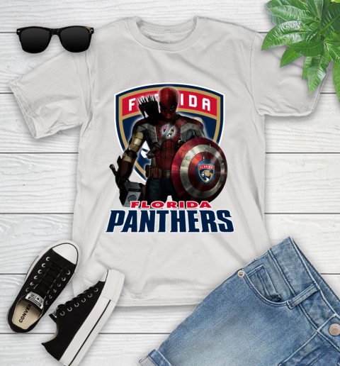 NHL Captain America Thor Spider Man Hawkeye Avengers Endgame Hockey Florida Panthers Youth T-Shirt