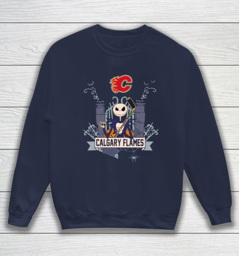 NHL Calgary Flames Hockey Jack Skellington Halloween Sweatshirt 2