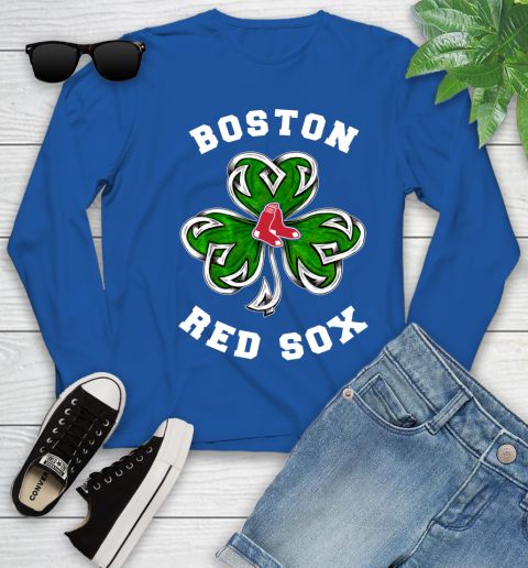 MLB Boston Red Sox Three Leaf Clover St Patrick's Day Baseball Sports Youth Long Sleeve 10