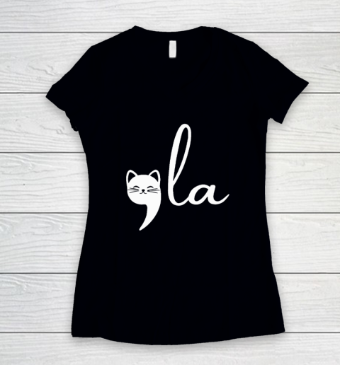 Cat Comma La Kamala Harris For President 2024 Election Women's V-Neck T-Shirt
