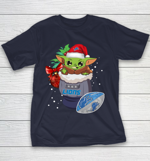 Detroit Lions Christmas Baby Yoda Star Wars Funny Happy NFL Youth T-Shirt 4