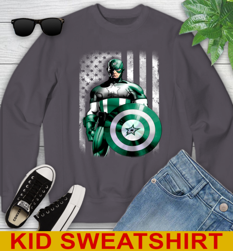 Dallas Stars NHL Hockey Captain America Marvel Avengers American Flag Shirt Youth Sweatshirt 5